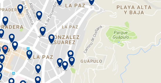 Alojamiento en Guápulo - Clica sobre el mapa para ver todo el alojamiento en esta zona