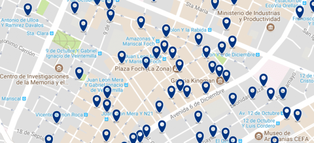 Alojamiento en La Mariscal - Clica sobre el mapa para ver todo el alojamiento en esta zona