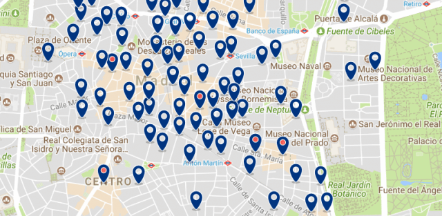 Accommodation in Las Letras & La Latina - Click on the map to see all available accommodation in this area