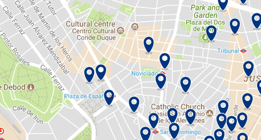 Accommodation in Malasaña - Click on the map to see all available accommodation in this area