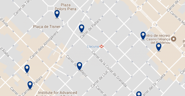 Accommodation in Poblenou - Click on the map to see all available accommodation in this area