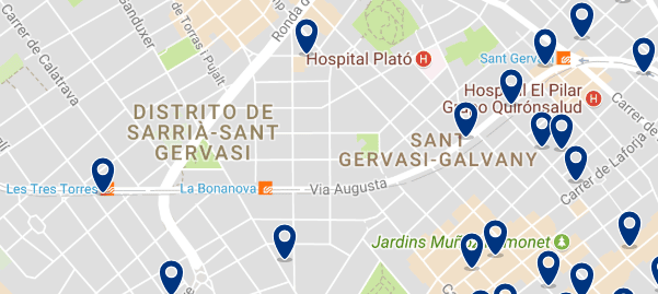 Alojamiento en Sarrià-Sant Gervasi - Clica sobre el mapa para ver todo el alojamiento en esta zona