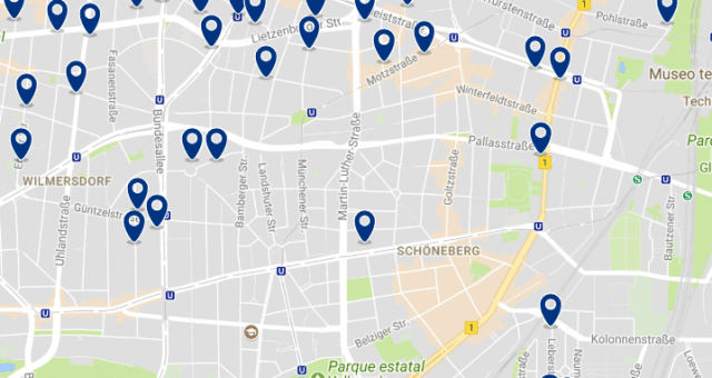 Alojamiento en Schöneberg - Clica sobre el mapa para ver todo el alojamiento en esta zona