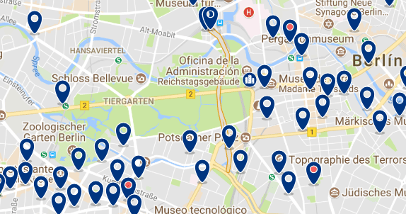 Alojamiento en Tiergarten - Clica sobre el mapa para ver todo el alojamiento en esta zona