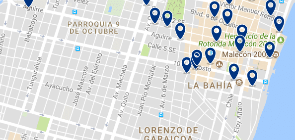 Alojamiento en el Centro de Guayaquil - Clica sobre el mapa para ver todo el alojamiento en esta zona