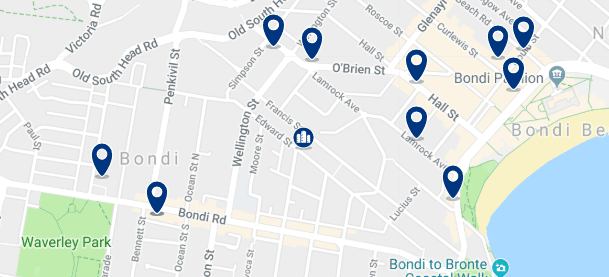 Alojamiento cerca de Bondi Beach - Clica sobre el mapa para ver todo el alojamiento en esta zona