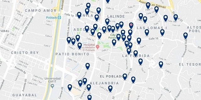 Accommodation in El Poblado - Click to see all available accommodation on a map