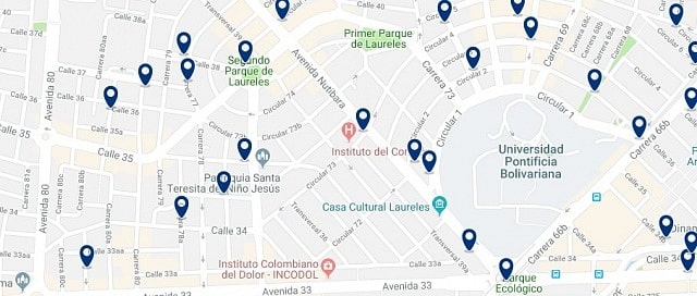 Accommodation in Laureles - Click to see all available accommodation on a map