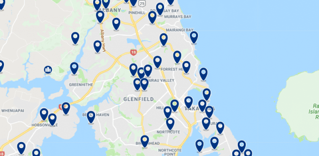 Accommodation in North Shore - Click on the map to see all available accommodation in this area