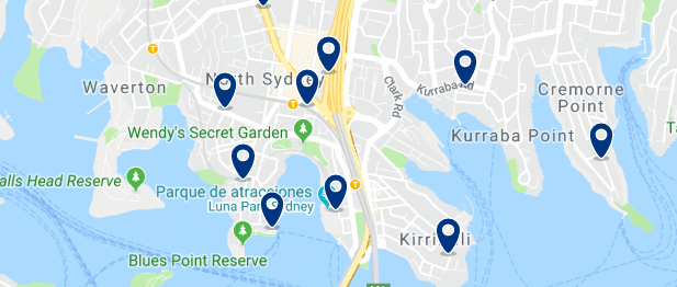 Accommodation in North Sydney - Click on the map to see all accommodation in this area