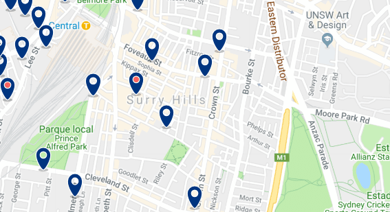 Alojamiento en Surry Hills - Clica sobre el mapa para ver todo el alojamiento en esta zona