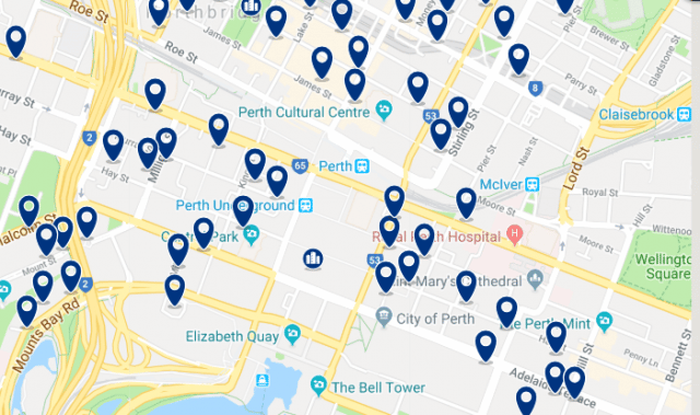 Accommodation in Northbridge - Click on the map to see all available accommodation in this area