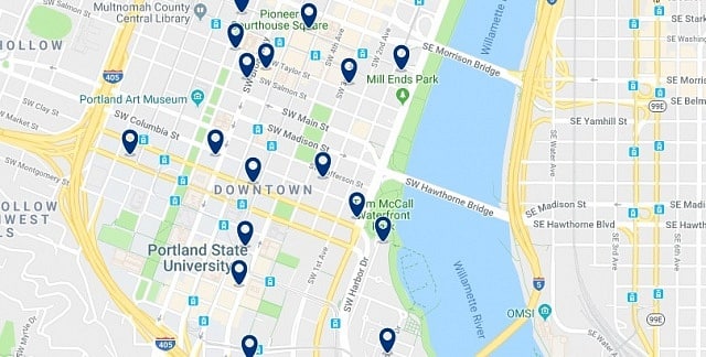 Accommodation in Downtown Portland - Click on the map to see all available accommodation in this areaº