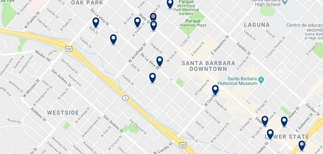 Accommodation in Downtown Santa Barbara - Click on the map to see all available accommodation in this area