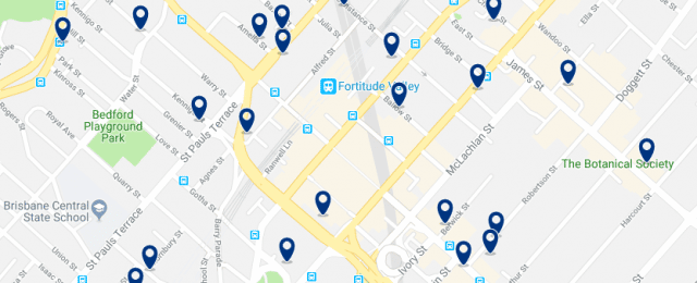 Alojamiento en Fortitude Valley - Clica sobre el mapa para ver todo el alojamiento en esta zona