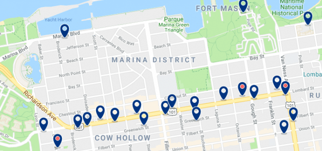 Accommodation in Marina District - Click on the map to see all available accommodation in this area