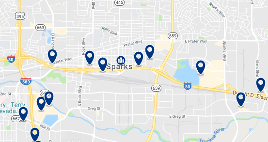 Accommodation in Sparks– Click on the map to see all available accommodation in this area