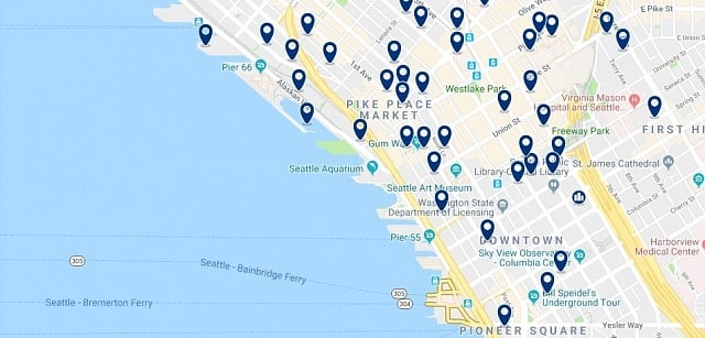 Accommodation in Seattle Central Waterfront - Click on the map to see all available accommodation in this area