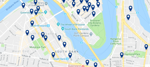 Alojamiento en South Brisbane - Clica sobre el mapa para ver todo el alojamiento en esta zona