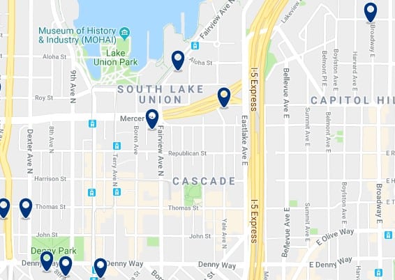 Accommodation in South Lake Union - Click on the map to see all available accommodation in this area