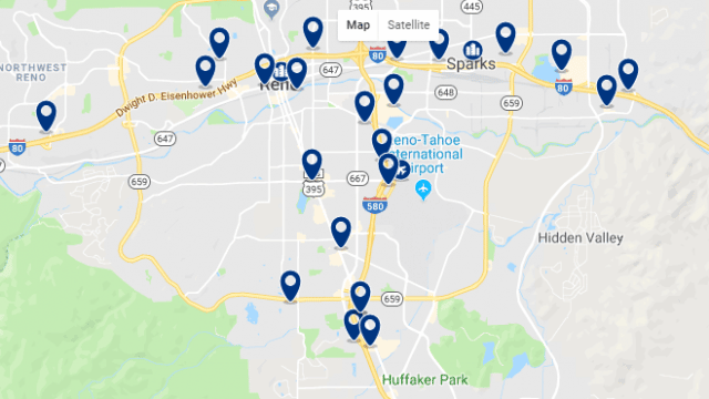 Alojamiento en South Reno – Click on the map to see all available accommodation in this area
