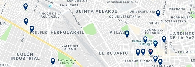 Accommodation in Tlaquepaque - Click on the map to see all available accommodation in this area