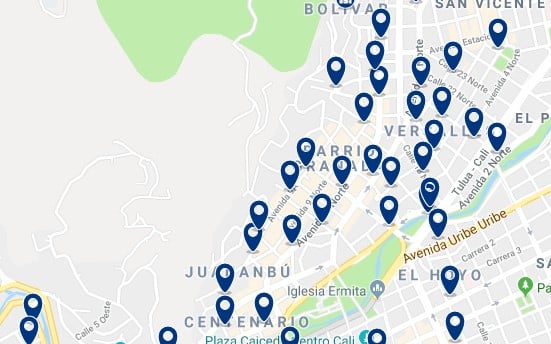 Accommodation in Versalles, Granada & Juanambú - Click on the map to see all available accommodation in this area