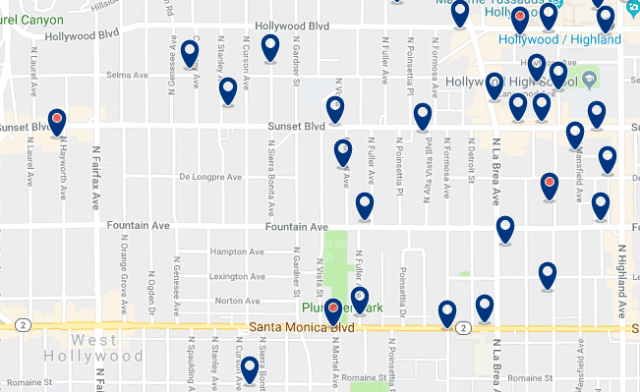 Accommodation in West Hollywood – Click on the map to see all available accommodation in this area