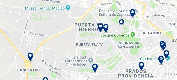 Accommodation in Zapopan - Click on the map to see all available accommodation in this area