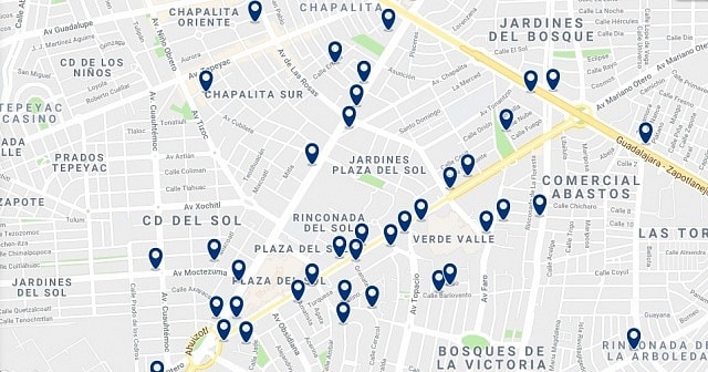 Accommodation in Zona Expo & Chapalita - Click on the map to see all available accommodation in this area