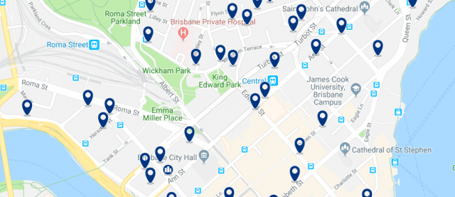 Alojamiento en el CBD de Brisbane - Clica sobre el mapa para ver todo el alojamiento en esta zona