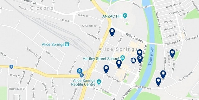 Accommodation in Alice Springs City Centre - Click on the map to see all accommodation in this area
