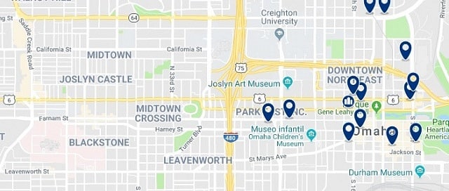 Accommodation on Downtown Omaha  - Click on the map to see all available accommodation in this area