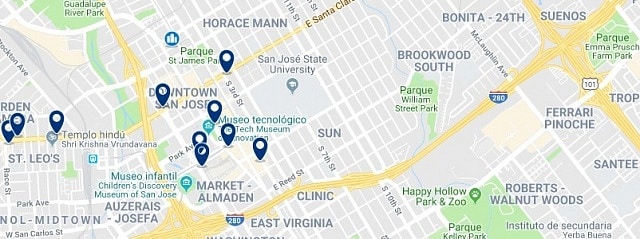 Accommodation in Downtown San Jose - Click on the map to see all available accommodation in this area