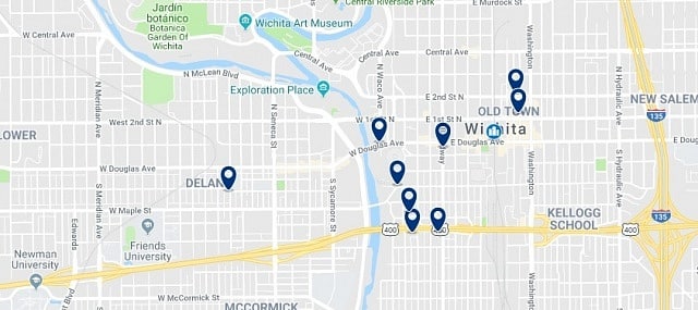 Accommodation in Downtown Wichita - Click on the map to see all accommodation in this area