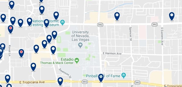 Accommodation in East of The Strip - Click on the map to see all available accommodation in this area
