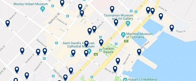 Accommodation in Hobart CBD - Click on the map to see all accommodation in this area