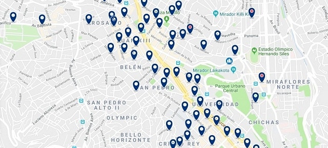 Accommodation in La Paz City Center - Click on the map to see all accommodation in this area