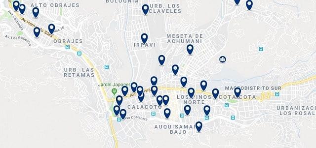 Accommodation in South La Paz - Click on the map to see all accommodation in this area