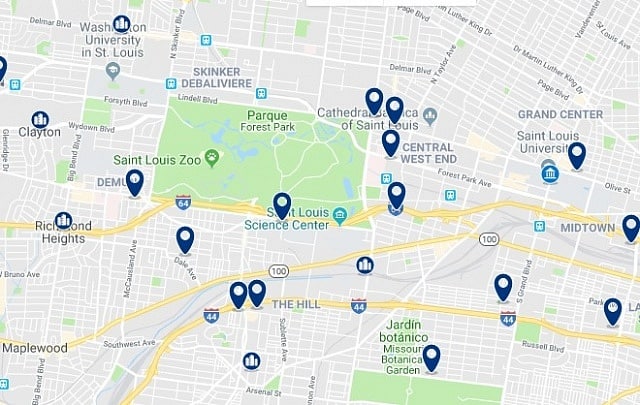 Accommodation in Midtown St. Louis - Click on the map to see all available accommodation in this area