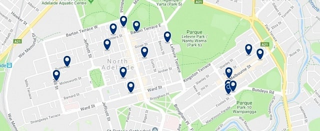 Accommodation in North Adelaide - Click on the map to see all available accommodation in this area