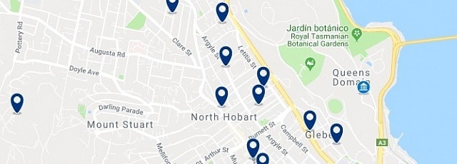 Accommodation in North Hobart - Click on the map to see all accommodation in this area