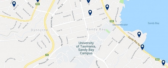 Accommodation in Sandy Bay - Click on the map to see all accommodation in this area
