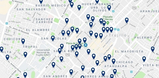 Accommodation in Trujillo Historic City Center - Click on the map to see all accommodation in this area