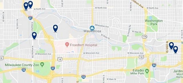 Accommodation in Wauwatosa - Click on the map to see all available accommodation in this area