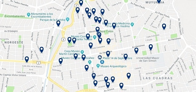 Accommodation in Cochabamba's City Center - Click on the map to see all accommodation in this area