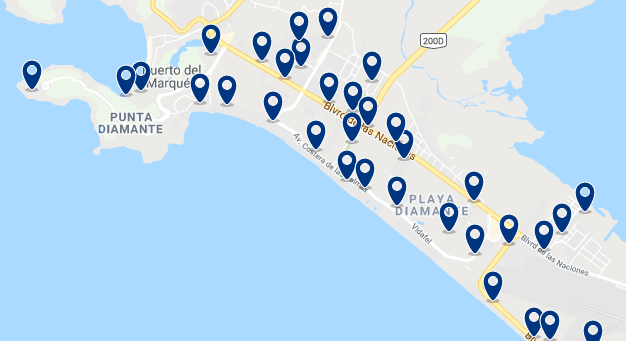 Accommodation in Acapulco Diamante – Click on the map to see all available accommodation in this area