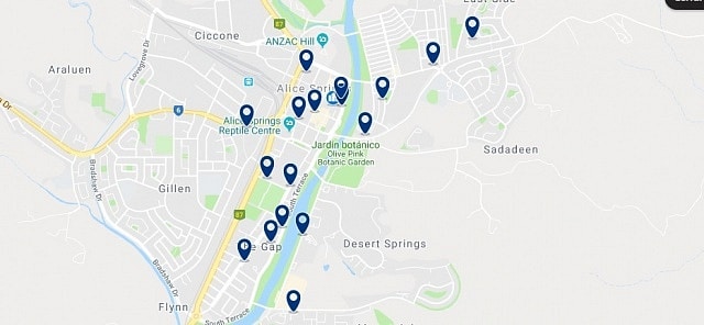 Accommodation in Alice Springs - Click on the map to see all available accommodation in this area