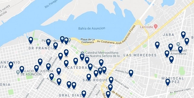 Accommodation in Asunción Centro Histórico - Click on the map to see all accommodation in this area