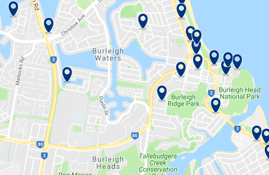 Accommodation in Burleigh Heads – Click on the map to see all accommodation in this area
